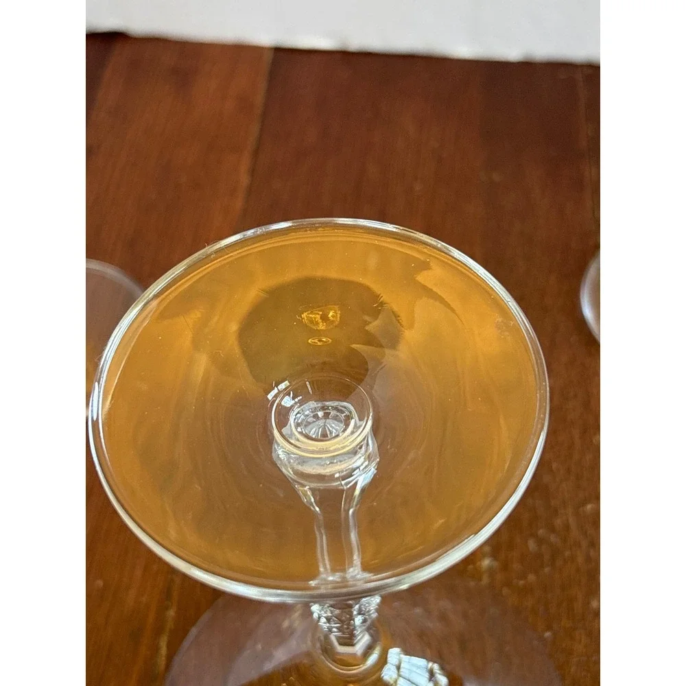 Set of 3 Vintage Clear Martini Glasses Faceted Stem Diamond Cut Detail 7.25in